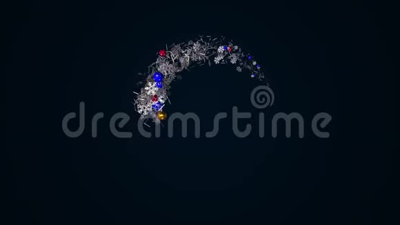 圣诞节或新年花圈螺旋旋转黑色背景无缝循环动画抽象的蓝色花环视频的预览图