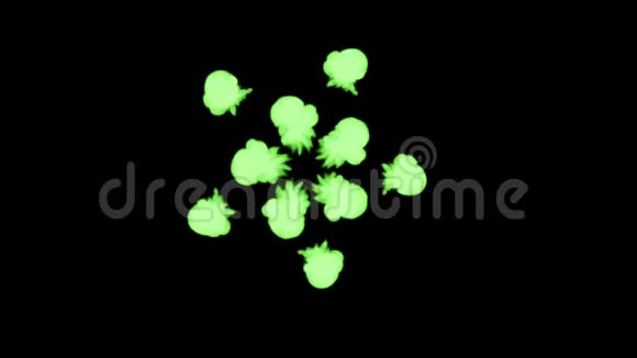 用Luma哑光将Inky注射到水中的三维渲染黑色背景的绿色墨水视频的预览图