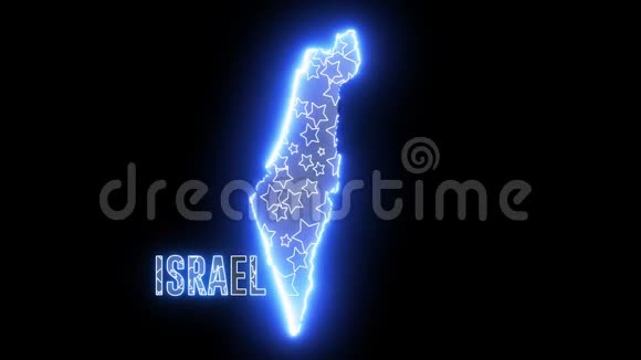 创意以色列霓虹电图以色列国家的光辉轮廓和以色列建筑协会的文字视频的预览图