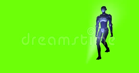 绿色背景下机器人行走的三维动画视频的预览图
