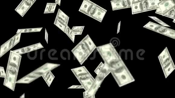 一百美元的钞票落在黑色背景上阿尔法频道视频的预览图