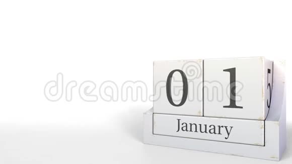 1月1日复古立方体日历3D动画视频的预览图