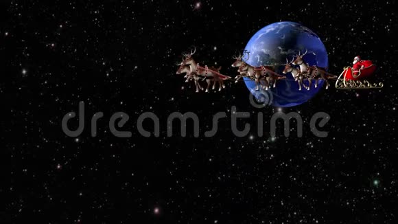 圣诞老人用鹿拉的雪橇运送礼物在地球上进行奇妙的飞行视频的预览图