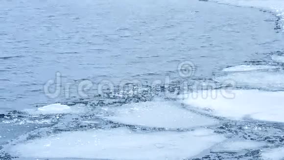 漂浮在水面上的漂浮着波浪的浮冰视频的预览图
