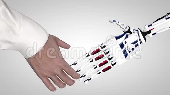 商人与人工智能机器人握手用机器人手臂握手人与人沟通视频的预览图