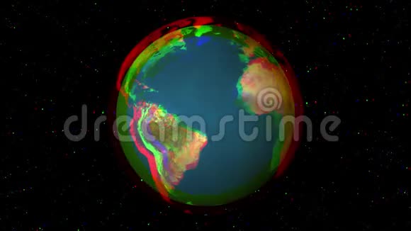 地球地球跳跃的色彩分离旋转在恒星空间动画无缝环背景新质量通用视频的预览图