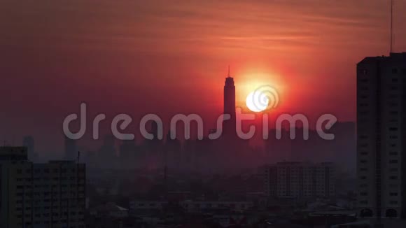 城市景观曼谷日出屋顶全景4k时间流逝泰国视频的预览图