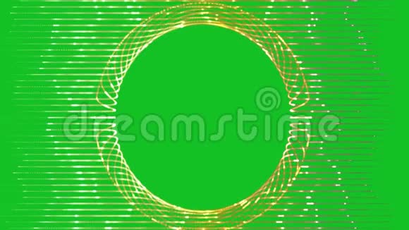 带有粒子效应背景的动画抽象圆形设计绿色背景上带有粒子效应的金框视频的预览图