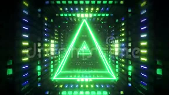 发光线框三角形与金属闪光背景三维插图vj无尽循环视频的预览图