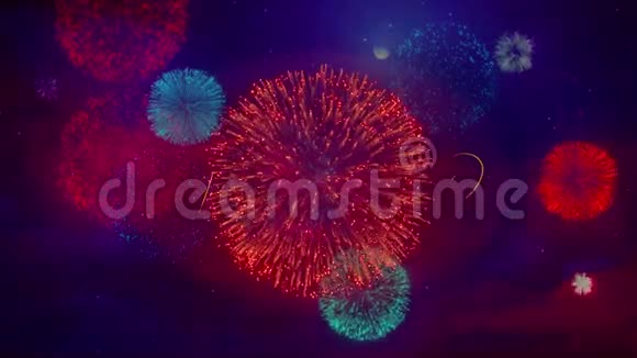 六月彩色烟花上的问候文字火花粒子视频的预览图