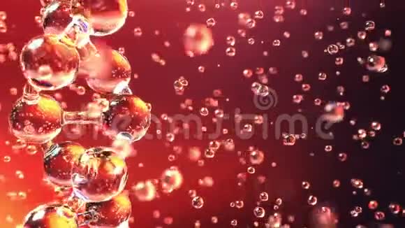 红色背景下的DNA分子和多个液滴视频的预览图