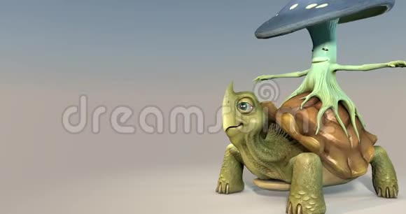 一个动画围绕着一只卡通乌龟和一个幻想蘑菇视频的预览图