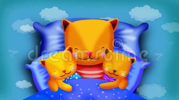 可爱的家庭猫卡通睡在一起视频的预览图