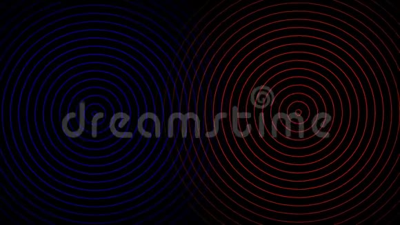 抽象的红色和蓝色圆圈敲打黑色背景视频的预览图