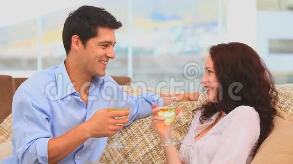 可爱的一对夫妇拿着一杯酒视频的预览图