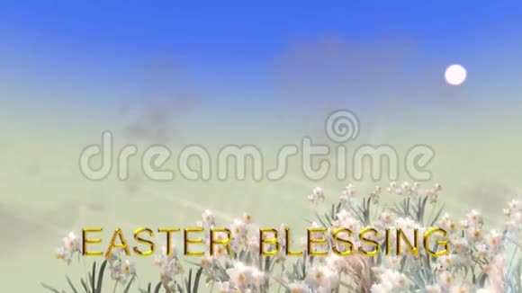 动画的春天背景与移动的云在天空和移动的水仙花视频的预览图