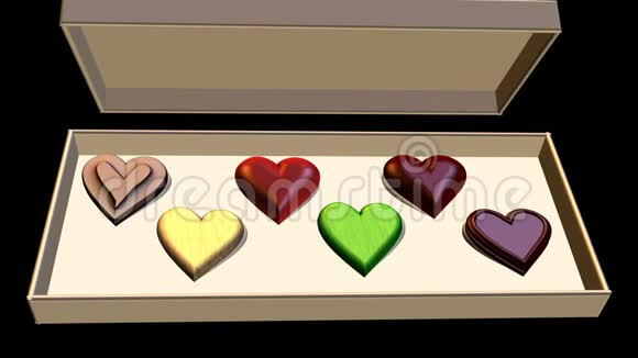 有趣的3D情人节动画一盒巧克力以心形和铭文的形式我爱你视频的预览图