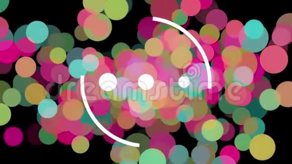 彩色颗粒或气泡上的白色旋转螺旋和闪烁点的抽象动画视频的预览图