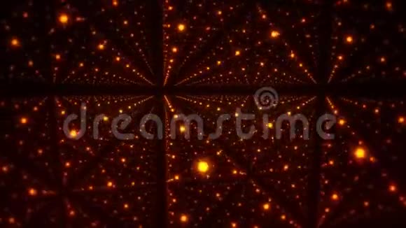 在一个由橙色发光点组成的三维立方体中VJ循环运动背景视频的预览图