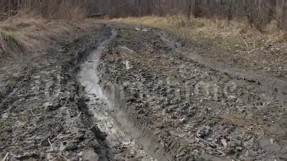 越野路上的泥土和一滩水自然大道视频的预览图