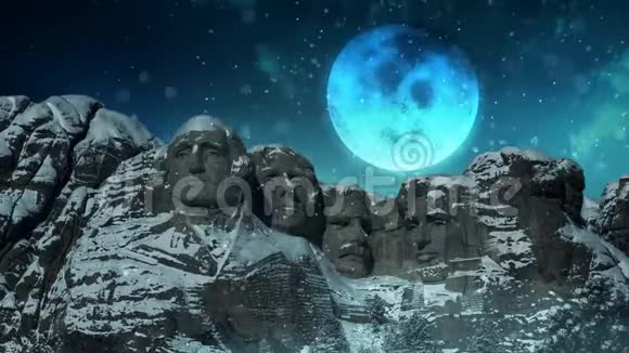 拉什莫尔山与圣诞老人在冬季雪4K循环视频的预览图