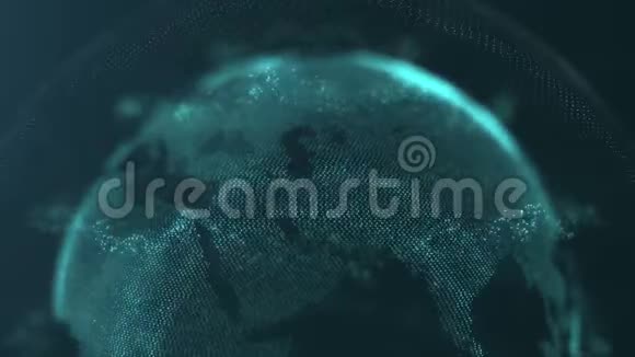 抽象球体把蓝色的圆点和线条连接起来全球化界面麦田球的上半部分视频的预览图