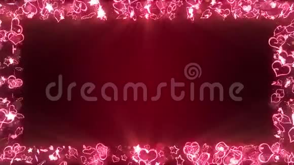 闪耀着明亮的心和星星爱和情人节的概念浪漫之夜红色背景循环动画视频的预览图