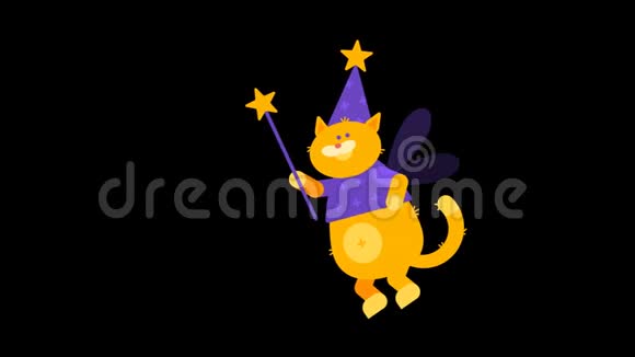 猫魔术师挥舞着魔杖走来走去角色动画视频的预览图