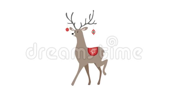 可爱的步行鹿动物装饰通过悬挂圣诞白色背景冬季设计可循环高清视频的预览图