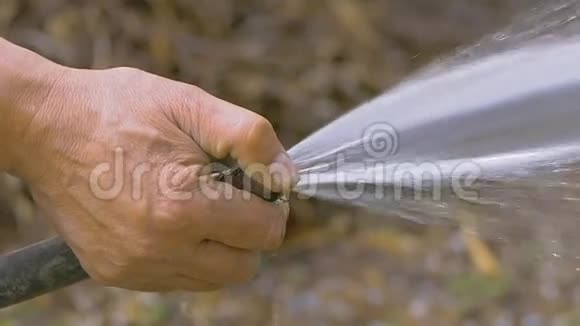 男性手拿着软管给慢动作录像浇水视频的预览图