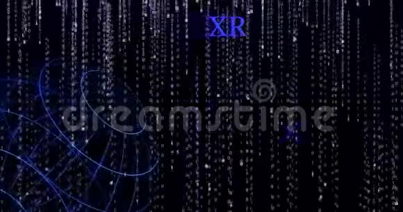 将XRPXRP符号与下落的二进制代码符号发光视频的预览图