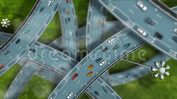 带交通的小型卡通高速公路交汇处视频的预览图