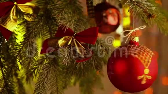 美丽的圣诞树上装饰着五颜六色的花苞视频的预览图