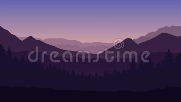 女孩用山景紫色景观和阳光做瑜伽视频的预览图