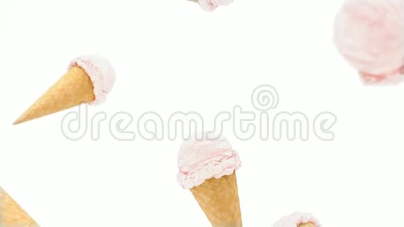 空白草莓冰淇淋蛋筒掉落模拟循环开关视频的预览图