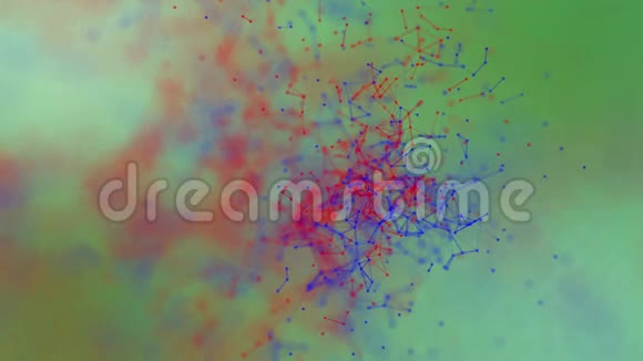 红色和蓝色粒子在蓝色上缓慢移动3D渲染抽象动画视频的预览图