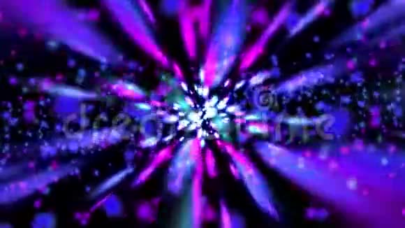 移动恒星和彩色全射线运动粒子背景视频的预览图