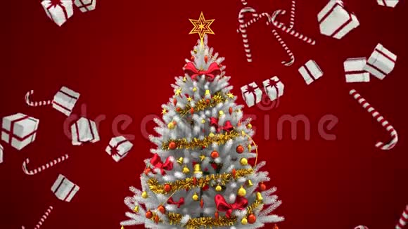 圣诞树和掉落的圣诞礼物和糖果视频的预览图