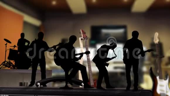 摇滚乐师在4K摄影棚的剪影视频的预览图