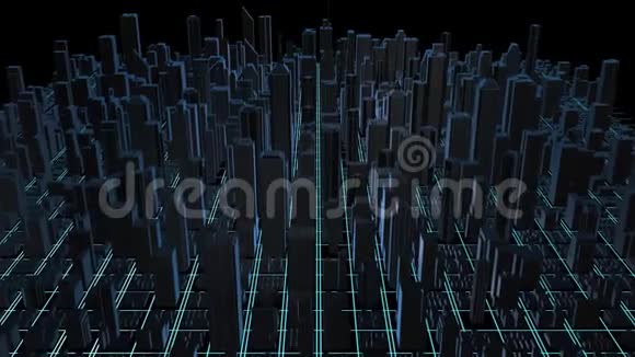数字城市的三维渲染抽象的城市背景摩天大楼之城城市交通系统视频的预览图
