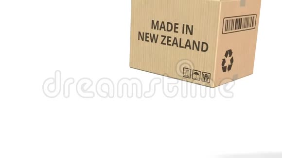 带NEWZEALAND文本的掉落纸箱3D动画视频的预览图
