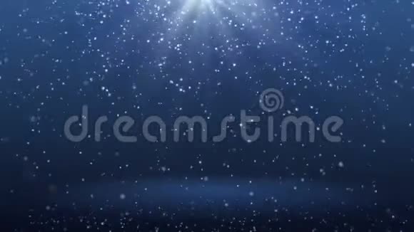 蓝色背景雪花飘落下来射线SP蓝背景粒子下降和射线斑点环视频的预览图