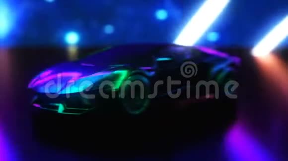 黑色兰博基尼霓虹灯复古波车背景循环视频的预览图