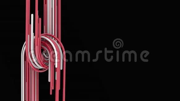 黑色背景上的白色和红色条纹抽象几何形状的三维渲染电脑生成的循环动画视频的预览图