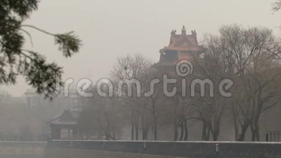 紫禁城中国公园面积和污染雾视频的预览图