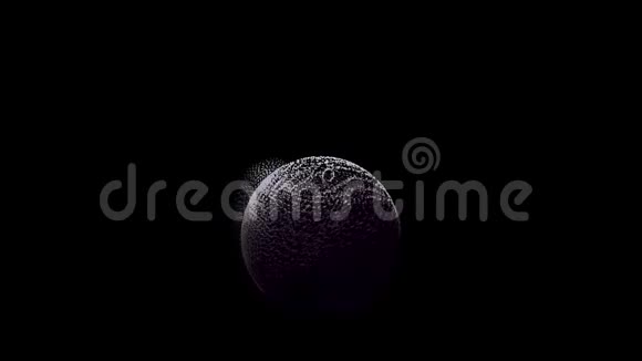 白色粒子能量球在黑色背景上旋转动画白色的小圆点在里面扩散和旋转视频的预览图