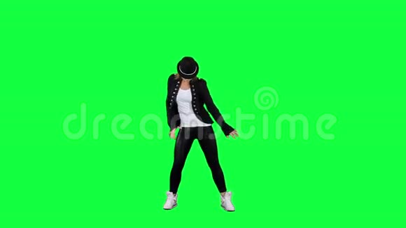 戴帽子的女孩像流行音乐之王一样跳舞Chroma关键背景视频的预览图
