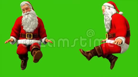 快乐的圣诞老人在圣诞节4k的时候在绿色的屏幕上挥舞着双脚无缝循环动画视频的预览图