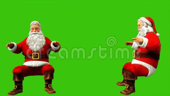 圣诞老人坐着从绿色屏幕上的推动下跳了起来无缝循环动画视频的预览图
