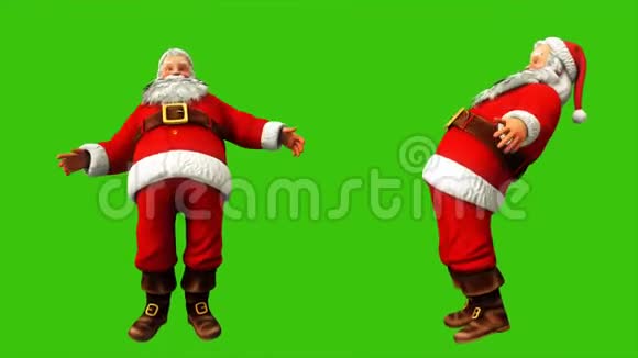 快乐的圣诞老人正试图站在某物上在圣诞节4k时在绿色的屏幕上摇摆无缝环路视频的预览图